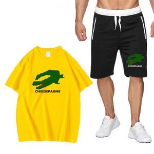 Verão masculino novo conjunto de manga curta camiseta masculina correndo ginásio solto lazer esportes wear roupas tamanho grande
