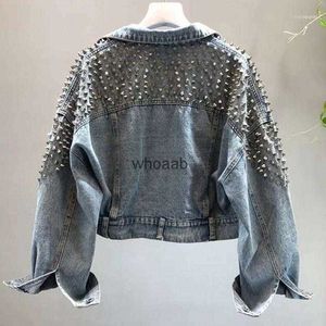 Women's Jackets Jackets YingYuanFang Fashion Bat Sleeve Heavy Work Rivet Short Washed Denim Jacket1 240301