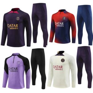 23 24 Paris Tracksuit Futebol Jersey PSs Messis MBAPPE Estilo Clássico Treinamento Jersey Meia Pull Manga Longa Sergio Ramos Verratti Icardi Treinamento de Futebol Adulto Top