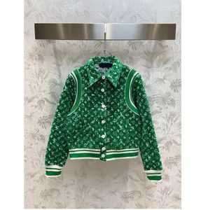 Women's Jackets Green Letter Luxury Pattern Y2K Long Sleeve Designer Jacket Fashion Button Patchwork Loose Coat