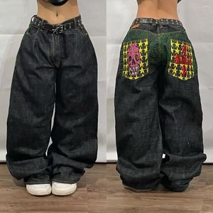 Kvinnors jeans retro harajuku rippade lapptäcke baggy kvinnor y2k hip hop höga midjebyxor överdimensionerade grafiska tryck streetwear mode