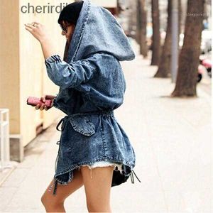 Frauen Jacken frauen Denim mantel Übergroßen Hoodie Mit Kapuze Oberbekleidung Jean Wind Jacken Denim Weibliche Coatsgirl herbst chaquetas mujer1 240301