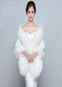 Branco elegante casamento de inverno casaco de pele manteaux mariage blanc casamento jaqueta formal encolhe os ombros para as mulheres casaco inverno 2017 em estoque 7540174