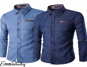 MEN039S Tshirts Men039s Sıradan İnce Fit Şık Yıkama Denim Uzun Kollu Kot Tişörtü Akıllı Günlük Moda Erkekler MX6963300