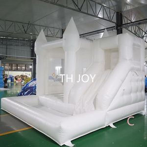 Free Delivery outdoor activities 4.5x4.5m (15x15ft) full PVC Inflatable Wedding Bouncer house, white bouncy castle with slide and ball pit for kids