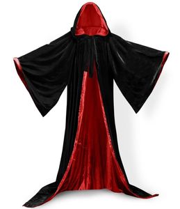 Långa ärmar sammet huva mantel vuxen barn svart sammet huva vampyr cape halloween fest plus storlek 6xl cosplay1750917