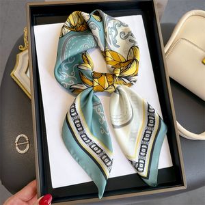 70x70cm Simple Designer Colourful Flowers Silk Scarf Headband for Women Fashion Long Handle Bag Scarves Paris Shoulder Tote Luggage Ribbon Head Wraps 3Colors