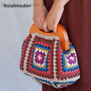 Shoulder Bags het clutch chic granny square Gran handbag handmade clasp purse woven Jacquard bag wholesale T240301