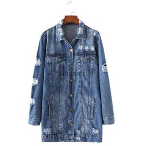 Women's Jackets Jackets Denim Hole Boyfriend Style Long Sleeve Jean Spring Coat 240301