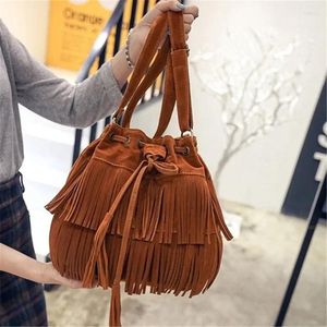 Akşam çantaları sahte süet saçak kadınlar messenger tote lüks moda bayanlar çanta püskül omuz vintage crossbody kadın