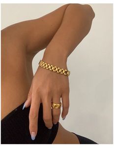 18 k Gold Pave Saati Strap Beyan Titanyum Bilezik Kadınlar Paslanmaz Çelik Takı Şık Elbise Japonya Güney Kore Moda 240227