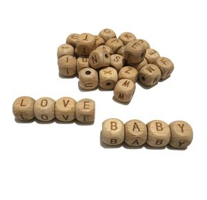 Square Wood Alphabet Treaks Tekst 12mm Naturalne bukowe drewniane koraliki literowe do biżuterii Zabawki Making DIY Baby Ząbek Naszyjnik 5494364