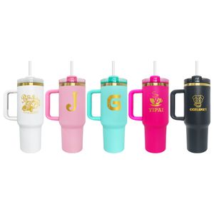 H2.0 powder coated 40oz gold plated quencher tumbler coffee mugs cups with handle for engraved Custom logo design Insulated Tumbler ready to ship 20pcs/case