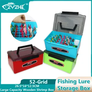 Caixas ZYZ Fishing Tackle Storage Box 52 Drainagem Frura do orifício de madeira Camarão de madeira FakeBait FishHooks Acessórios Mão de armazenamento de armazenamento