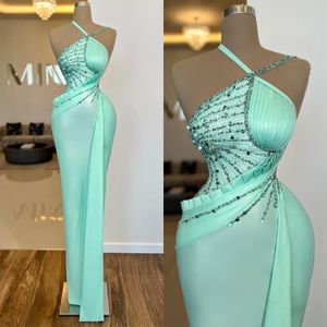Glitter Halter Mermaid Prom Dresses Vintage Sequined Lace Party Dresses Simple Sleeveless Custom Made aftonklänning