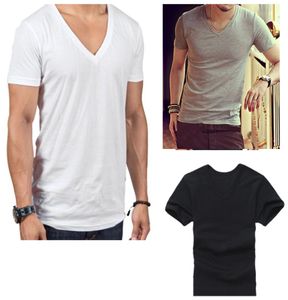 Günstige neue Mode Herren039s V-Ausschnitt T-Shirt Sada Baumwolle Casual Kurzarm Weiß Schwarz Grau Stilvolle Basic Casual Tops Tee8582417