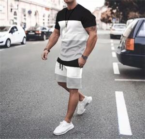 Summer Men Sets Short Sleeve T Shirt Suit Print Color Matching Tracksuit Casual Oversized Tops and Shorts Breathable Sportswear 228406001
