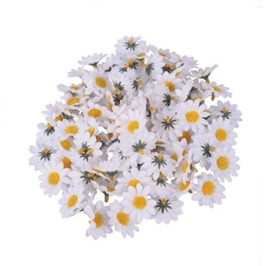 Decorative Flowers 100pcs/Set Artificial Gerbera Daisy Heads For DIY Party Mini Flower Bouquetation Home Accessories (White)