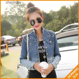 Women's Jackets Wholesale- 2017 korean style long sleeve pocket pearls metal buttons winter denim short female wild jeans for women #5011 240301