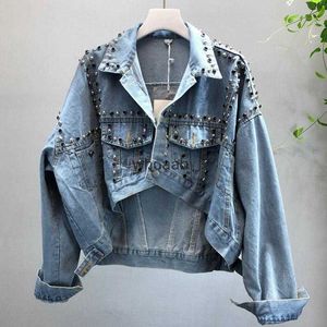 Jaquetas femininas jaquetas outerwear moda cravejado diamante denim roupas curto fino casaco irregular chaqueta de mezclilla 240301