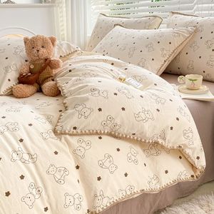Мягкий хлопковый комплект постельного белья для кроватки для девочек, кровать для ребенка, декор для детской комнаты, 3 шт., комплект постельного белья с медведем из мультфильма для новорожденных, 240229
