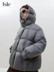Coats FSLE 163G Filling Capacity Women Winter Hooded Short Bread Coat Down Jackets Temperament Grey Commuter Simple Female Down Coats