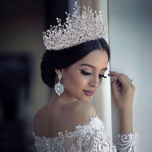 Principessa di lusso Strass Corona nuziale Argento Pageant Tiara Corone Chic Sposa Fasce Accessori per capelli da sposa con orecchini5521176