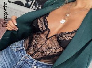 Cryptographic Deep V Fashion Lace Sexy Bodysuit Women Patchwork Mesh Transparent Female Jumpsuit Slim Body Mujer Catsuit Q19053155557