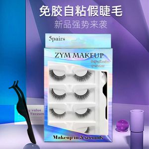 Manufacturer's Self-adhesive Five Pairs of Handmade Eyelashes, Natural Japanese Style, Sharpened, Thick, Non Adhesive Fake Eyelashes, Wholesale in One Piece