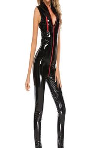 Sexig Wetlook Faux Leather CatSuit PVC Latex Bodysuit Front Zipper Open Crotch Clubwear Fetisch Erotic Wear Lingerie Plus Size Y20042677245