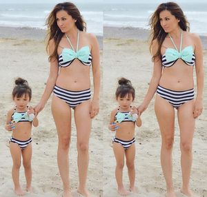 Månad och dotter badkläder 2018 Halter Twopieces Bikini Set Bandage Striped Family Swimwear Parentchild Swimsuit Family L2155668