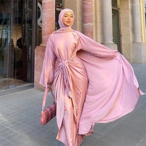 Abbigliamento etnico 2 pezzi Set coordinati Caftano Abaya Raso Dubai Turchia Islam Arabo Musulmano Abito Longue Kimono Gonna avvolgente Abiti Eid Ramadan