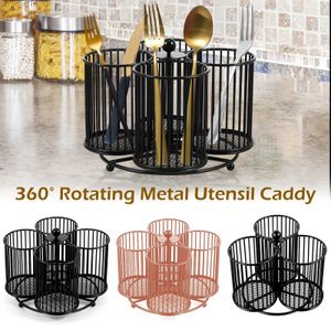 Rotate Storage Basket 360 ° Cutlery Holder Iron Kitchen Accessory Home Decoration Craft Protable Multifunc Flatware Display Rack 240219