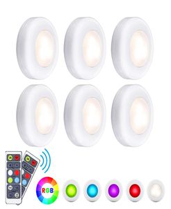 LED Closet Lights RGB Puck Lights 16 Colors Wireless Under Cabinet Lighting Battery Powered Night Lights with Remote Control Dimme6216773