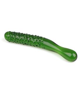 Grüner Gurken-Form-Kristallglas-Dildo, Pyrex-Penis-Anus-GSpot-Stimulator, Analplug, Unisex-Sexspielzeug, für Erwachsene, Neuheit, besetztes Design7407083