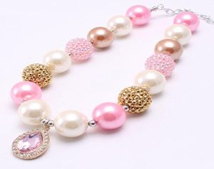 Crystal Drop Pendant Kid Chunky Necklace Fashion Princess Bubblegum Bead Chunky Necklace Children Jewelry For Toddler Girls5270120