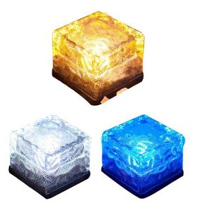 Lâmpadas solares à prova d'água IP68 LED Light Power Clear Glass Ice Rock Brick Paver Branco Quente Azul Outdoor Garden Decoration9879050