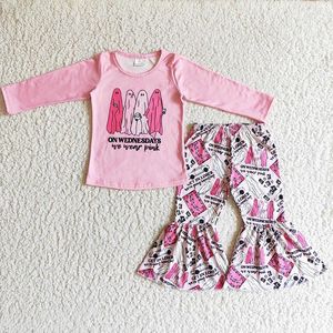 Комплекты одежды оптом для маленьких девочек на Хэллоуин по средам Мы слышим розовый осенний наряд Детские расклешенные брюки Брюки для малышей Детская одежда