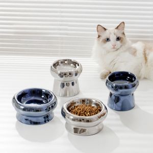 Tillbehör Cat Electricating Ceramic Bowl Puppy Dogs Food Water Featers Höjda höjda husdjur Drickande ättillbehör Katter Tillbehör