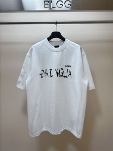 Luxury Bale Men nc T-shirts ia Letter Graffiti T-shirt Woven Dyed Men's Cotton tshirt Women Loose Top Tee