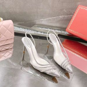 Rene Caovilla Sandals Fashion High Heel Dress Shoes 럭셔리 디자이너 신발 워터 다이아몬드 PVC 투명 어퍼 여성 9.5cm 진정한 가죽 밑창