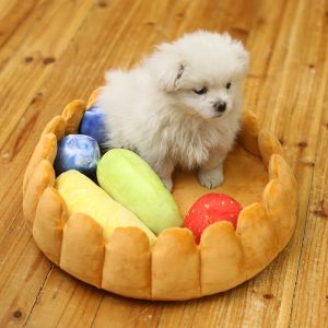 Tapetes kawaii biscoito frutas de cachorro azeda de cachorro de cachorro calmante a veludo ovo de gato gato cesto de cesta de animais de estimação fofo caver