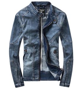 Men039s Kurtki dżinsy mężczyźni ciemnoniebieski swobodny płaszcz stojący kołnierz Bomber Long Rleeve Bomber Jacket Retro Motorcycle Coats2064674