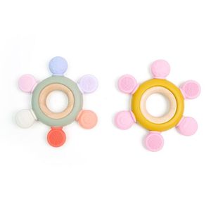 Baby food grade silicone teether stick Baby baby toys Baby wood silicone teether combination