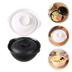 Conjuntos de louça 2 pcs estilo japonês tampado duplo-orelha anti-escaldante tigela de macarrão instantâneo lanche tigelas suporte de arroz sopa grande pp frutas