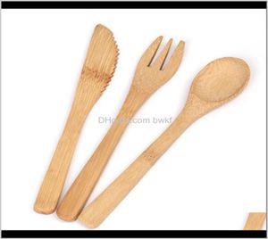 Conjuntos de louça cozinha jantar bar casa jardim louça ecofriendly bambu coreano talheres faca garfo colher 3pcsset portátil 8508854