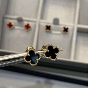 Desginer van Cleff 팔찌 VCAS Clover High 버전 Fanjia Small Four Leaf Clover Earrings Female v 금 두께 18k 로즈 골드 도금 천연 검은 마노 화이트 흰색 Fri