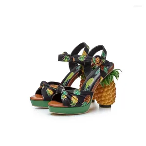 Sandals Women Open-toe Platform High-heeled Pineapple High-heel Buckle Strappy And Pink Print Summer Shoes Sandalias Mujer