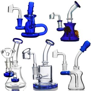 Small Glass Water Pipe Hand Smoking Bong Pipes Shisha Hookah Recycler Dab Rig Bubbler with 14mm Banger