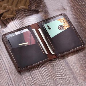 Midjepåsar handgjorda äkta läderhållare vintage män visitkort väska kvinnor handväska liten plånbok